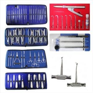 Precision dental instrument set, professional dental tools for oral care and dental procedures, sterilised and stored in travel cases.