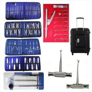 Surgical dental instruments kit for professional dentistry and dental care.